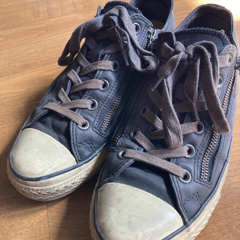 John Varvatos Converse All Star Black Leather Double Zippered M 7.5 Sneaker W 10